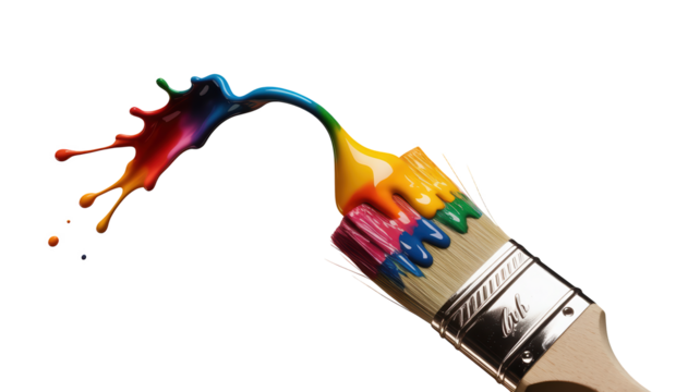 Vibrant colorful paint explosion with paintbrush design