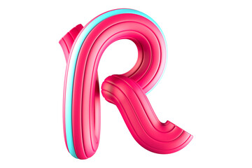 Interlaced glossy 3D letter R. High quality 3D rendering candy style monoline alphabet.