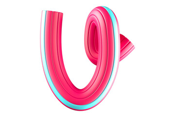 Vibrant twisted ribbon 3D letter V. High quality 3D rendering glossy single line typography.