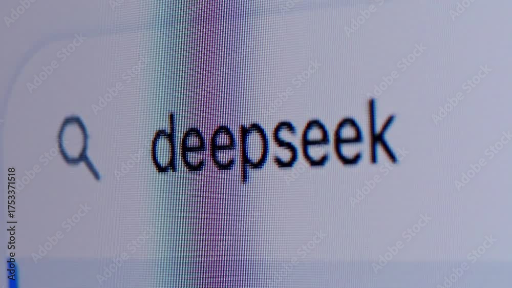 Wall mural spain, barcelona, 28 january 2025: man work with deepseek deep seek chat gpt ai online, connecting w