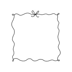 Obraz premium Whimsical wavy square frame with a delicate bow ribbon on top. Cute and coquette style, perfect for girly designs, packaging, invitations, or aesthetic social media content. Vector illustration