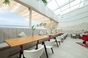 Modern beachfront restuarant with ocean view.