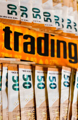 "trading" word and 50 euros banknotes