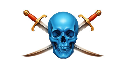 Isolated blue skull and crossbones image with pirate theme, cartoon vector illustration
