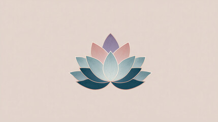 Fototapeta premium Minimalistic logo for a spa & wellness center, stylized lotus flower, flat pastel background