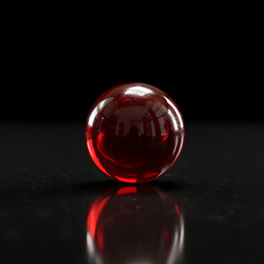 Red glass sphere on reflective surface