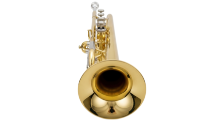 Isolated gold trumpet brass instrument, wind music orchestra bell classical jazz performance