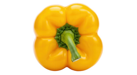 Isolated yellow bell pepper with green stem, perfect for cooking, recipes, and culinary projects