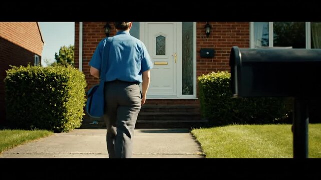 A mail carrier delivering letters in a quiet neighborhood—representing communication, consistency, and essential public service.
