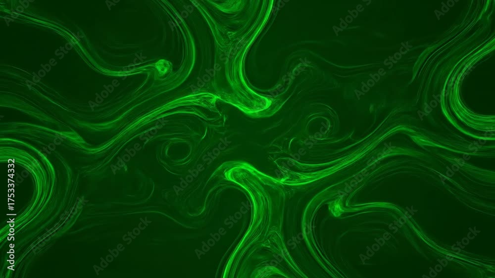 Wall mural seamlessly looping video showing fluid green organic swirling lines creating a mesmerizing and dynam