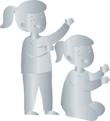 Silver Two Young Girls Waving