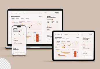 Laptop with Phone and Tablet Screen Mockup Responsive Website Interface App Web Design Presentation
