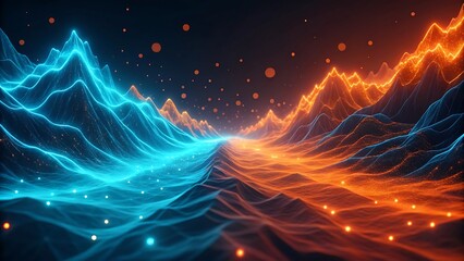 Obraz premium Vibrant abstract digital landscape with glowing energy waves