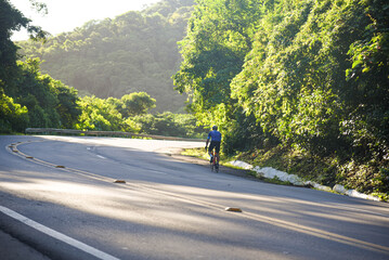 Cyclist Climbing the Hills of Itaara, RS, Brazil