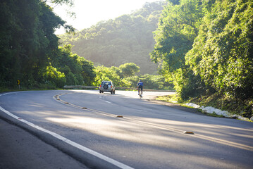 Cyclist Climbing the Hills of Itaara, RS, Brazil