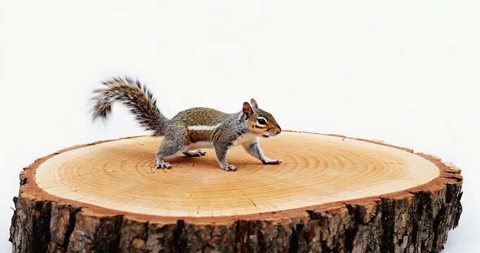 Squirrel on wooden slice