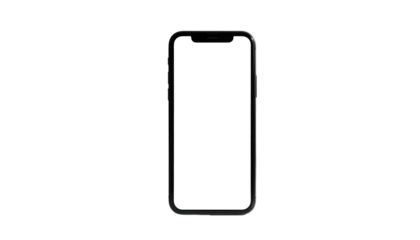 A black smartphone against a black background, displaying a blank, lit-up screen