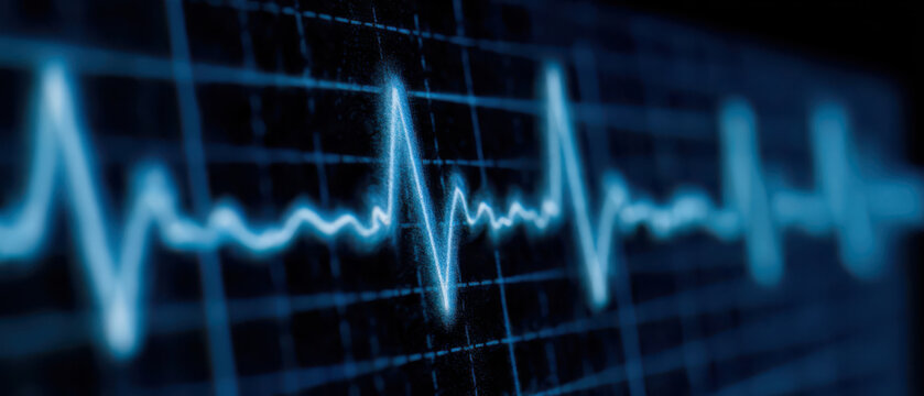 Blue Electrocardiogram Display with Heartbeat Waveform Pattern Background