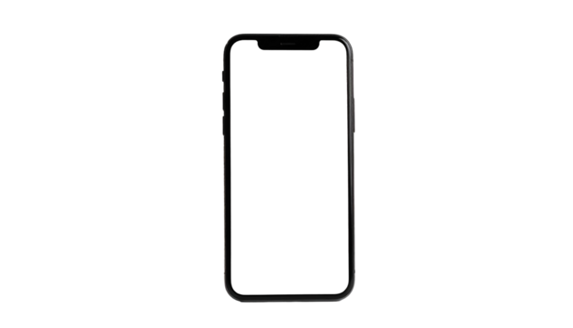 A sleek, black rectangular device with a dark screen sits upright on a solid black background