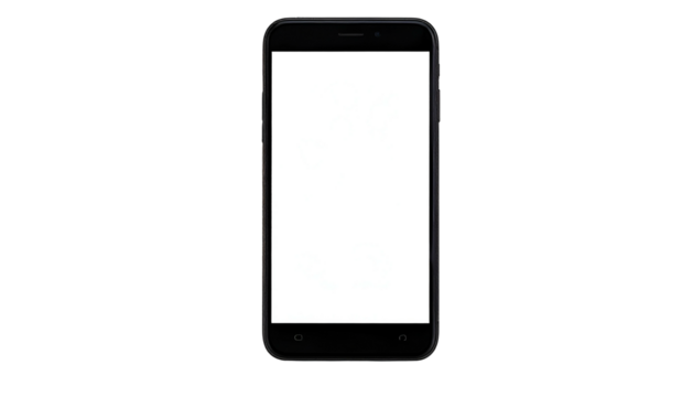 A front-facing smartphone with a blank white screen centered against a black background