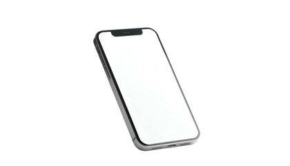 A modern, metallic smartphone angled diagonally, its blank screen glowing brightly