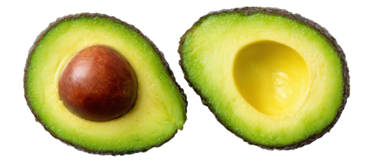 Fresh Avocado Halves with Creamy Interior and Brown Seed Isolate on Transparent Background, png
