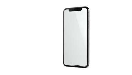 A modern smartphone, angled, with a bright screen, isolated on a black background