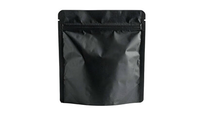 Fototapeta premium A sleek, matte black sealed pouch with a visible zipper, set against a solid black background