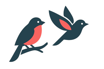 Obraz premium Stylized robin bird icons perched and in flight set
