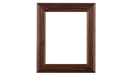 Wooden rectangular empty picture frame with polished dark brown surface against black