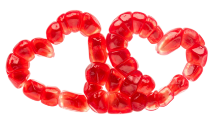 Heart-shaped pomegranate arils arrangement isolated on transparent background