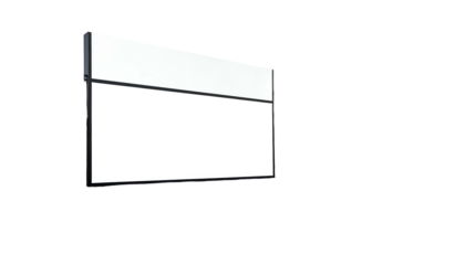 Floating, rectangular white frame with thin black border, angled against a black background