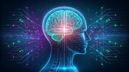 Obraz premium Glowing human brain with futuristic digital connections and energy