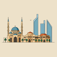 Obraz premium Skyline vector illustration of beirut city in lebanon.