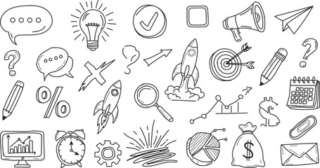 Business doodles vector set hand drawn sketch elements concept