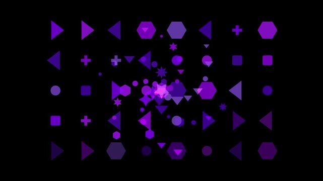 Abstract pattern of purple geometric shapes on a black background