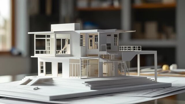 Modern Architectural Model of a Two-Story House with Large Windows