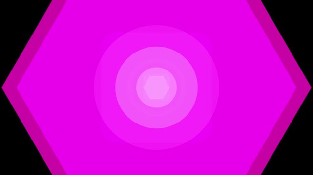 Abstract geometric pattern with concentric circles and a pentagon shape in vibrant pink and black