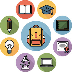 Education concept icons collection for schools and universities knowledge and learning