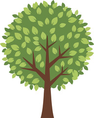 Stylized Vector Illustration of a Tree with Green Leaves and Branches