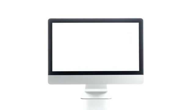 Sleek desktop computer with a bright, empty screen against a black background