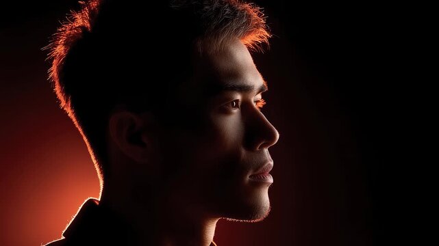 Man's resolute profile against a dark background