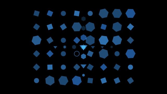 Abstract geometric pattern with blue shapes on a black background