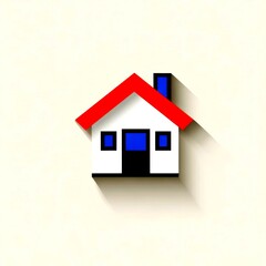 Colorful house illustration with a red roof and blue windows on a neutral background - High Contrast