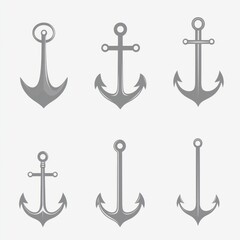 Various anchor designs illustrating maritime symbols on a clean background showcasing nautical themes - Low Contrast