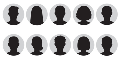 Simple Gray Avatar Icons Representing Male And Female Profiles.