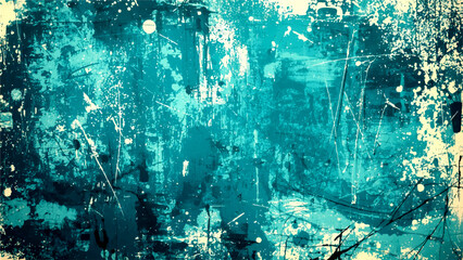 Grunge turquoise textured background with peeling paint, scratches, stains, and rough distressed surface. Vintage worn-out abstract wall pattern perfect for retro, urban, or artistic design themes.