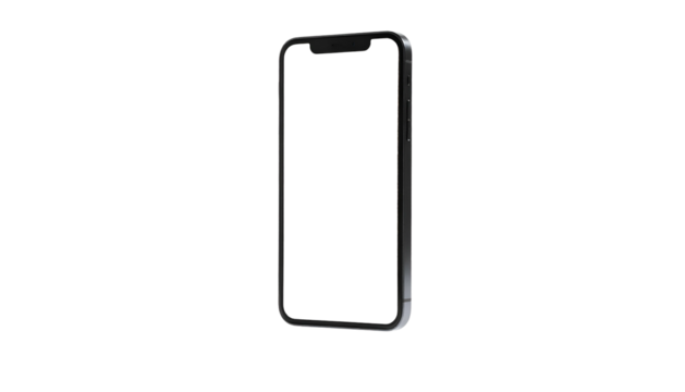 A sleek, modern, mobile device with a blank screen displayed against a dark background