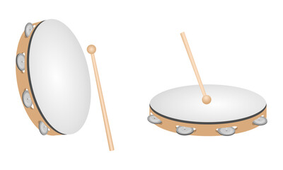 wooden tambourine percussion vector illustration isolated on white background.
