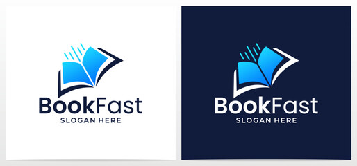 Illustration of an open book with modern colors. Vector book icon logo with speed elements.
